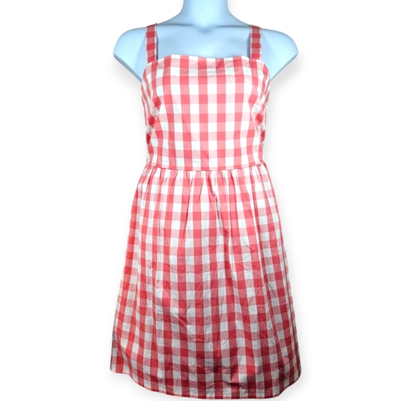 NWOT J Crew pink white gingham smocked fit & flare A-line dress Womens XLarge - Picture 3 of 11